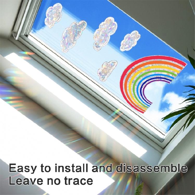 Reflective Rainbow Glass Stickers Colorful Flower Decals Sunlight Dispersing Window Films PVC Clings for Home Decors