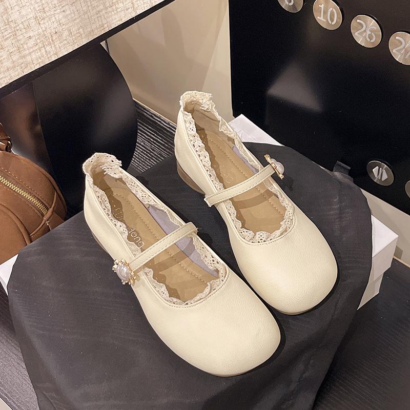 Белые французские туфли на толстом каблуке с ароматом ветра, женские, новинка 2025 года, универсальные туфли в стиле ретро с круглым носком Мэри Джейн