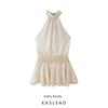Kaslead New Women Clothes Western Style Fashion Hanging Neck Sexy High Waist Frill Short Dress