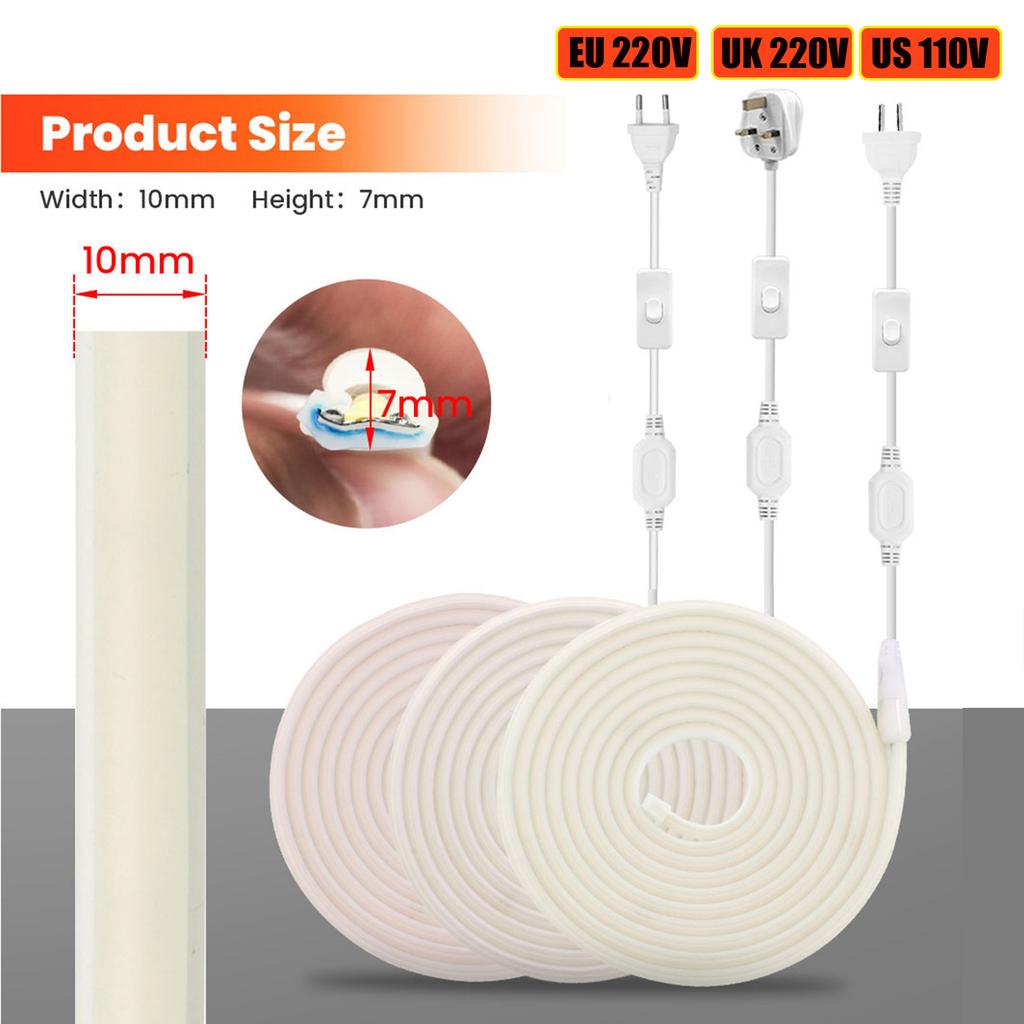 AC 110V 220V COB LED Strip Waterproof EU UK US Kit 3000K 4000K 6000K Garden Home Decor High Bright Flexible Ribbon Neon Light