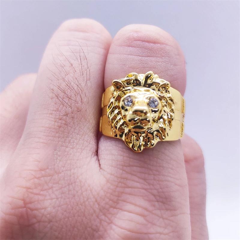 Golden Lion Head Ring Stainless Steel Ring Cool Boy Band Party Lion Domineering Men's Ring Unisex Punk Jewelry KTY