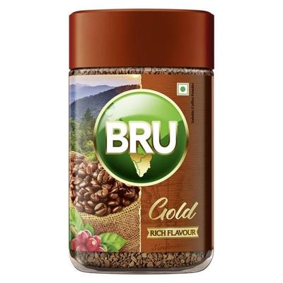BRU Gold | Премиальный сублимированный кофе | Ощутите насыщенный вкус кофе | Ароматный растворимый кофе | 100 грамм | Порошок | Стеклянная бутылка