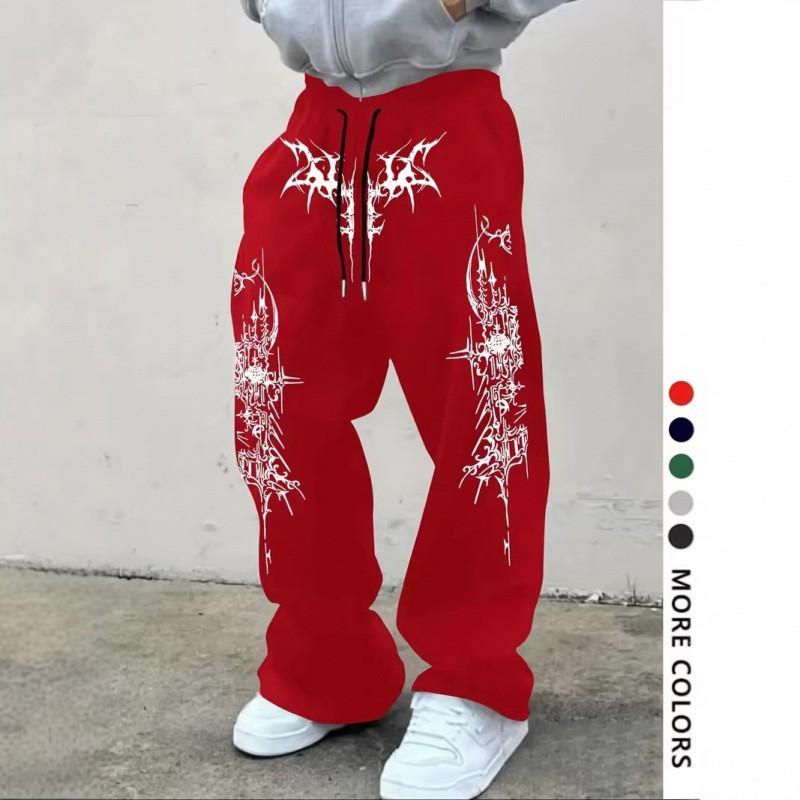 Mens Relaxed Fit Drawstring Jogger Pants With Graphic Print Breathable Stretch Fabric Wide Leg Casual Sweatpants