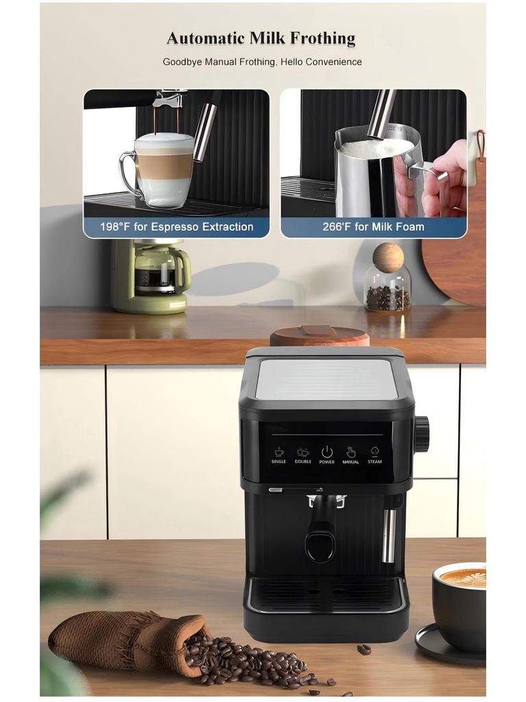 Итальянская полуавтоматическая эспрессо-машина - Давление 20 бар с капучинатором, Компактная для домашнего использования