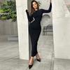 2024 Autumn/Winter Fashion: Women's Color-Block Slim Round Neck Long Sleeve Finger Set Dress