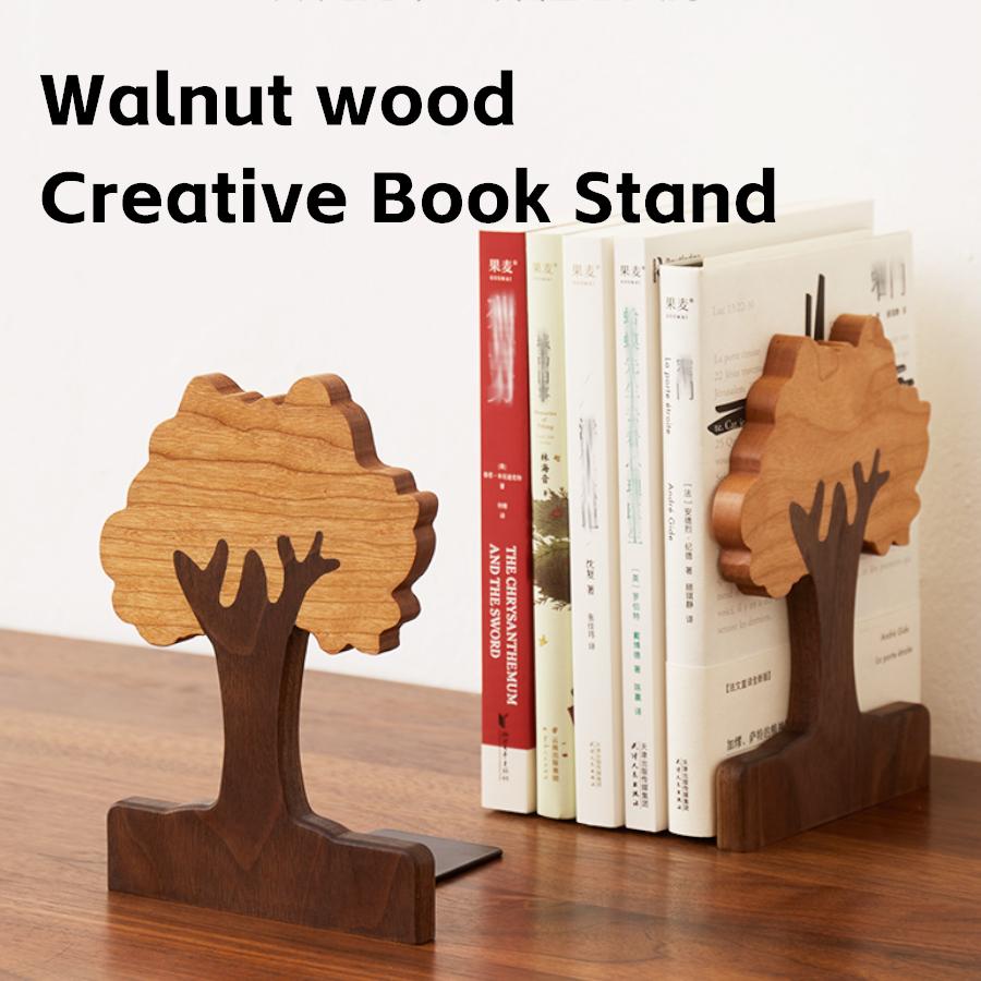 Custom Retro Wood Book Ends and Bookend Stand for Desk Home and Office