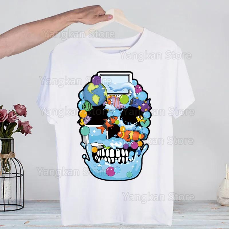 Frutiger Aero Men Shirt Harajaku Mens Clothing Summer Streetwear Casual Loose Print Tee Short Sleeve Tops