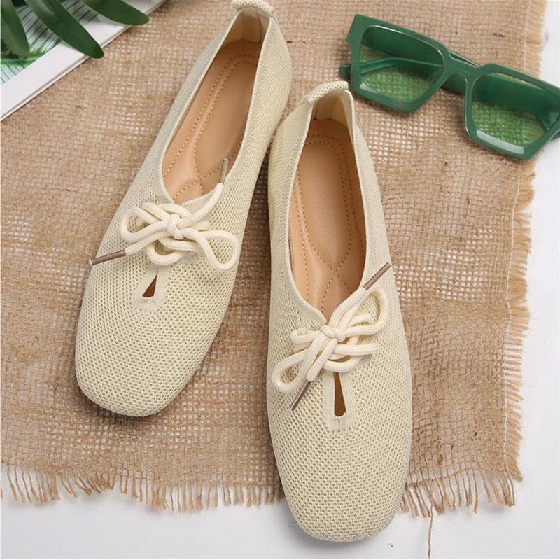 2024 Spring New Womens Round Toe Flats Casual Lace Up Women Shoes Solid Color Mesh Shallow Mouth Slip-On Mocasines Large Size