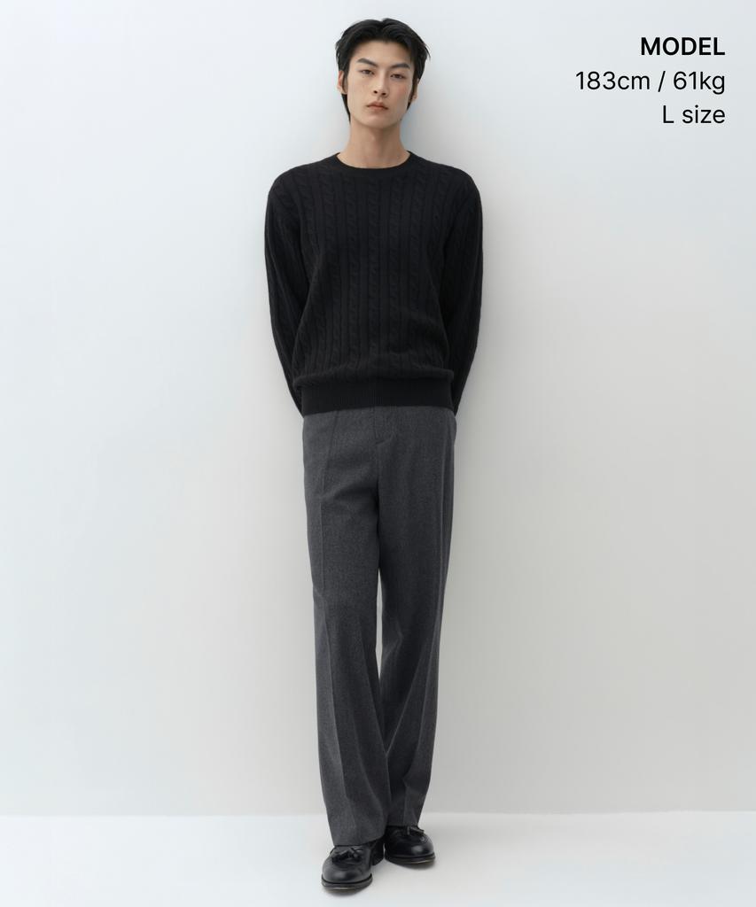 MUSINSA STANDARD [Victoria Wool] Cable Crew Neck Knit [Black]