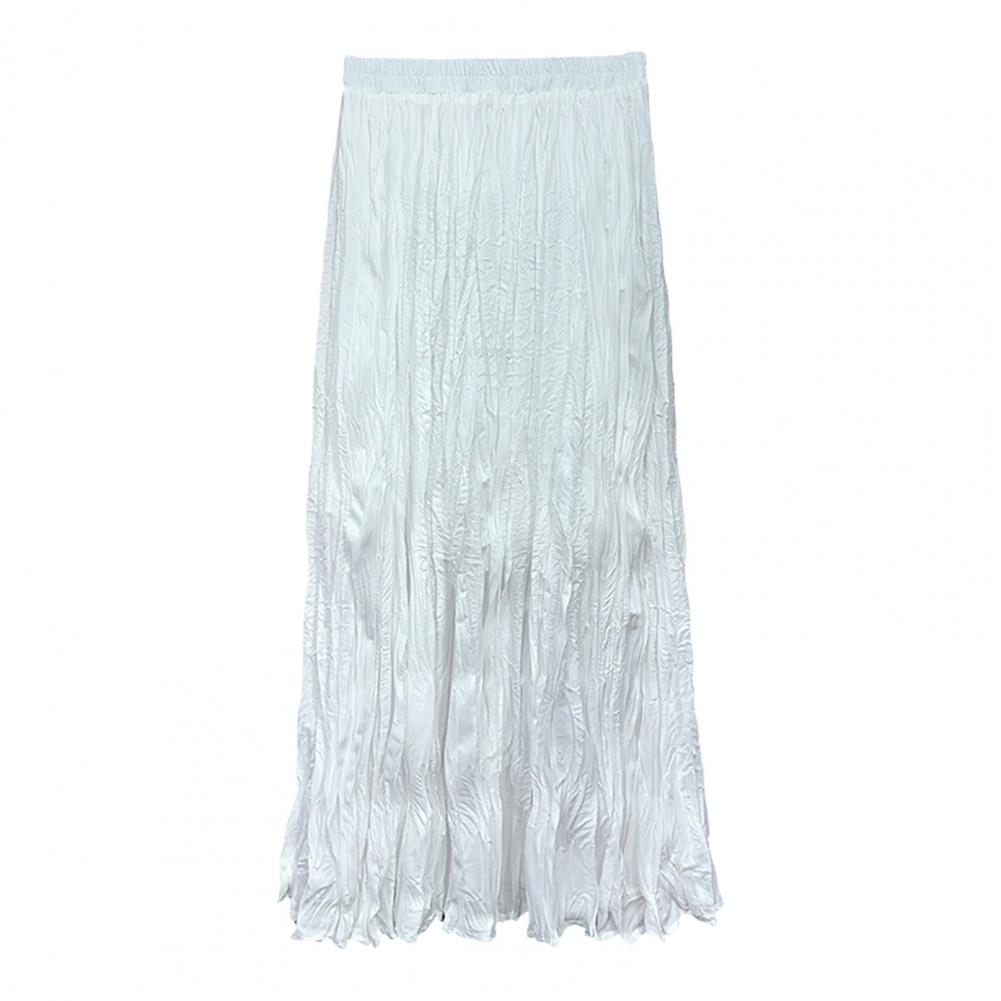 Women Maxi Skirt Elastic High Waist A-Line Pleated Skirt Solid Color Flowy Hem Draped Dance Skirt Work Leisure Daily Wear