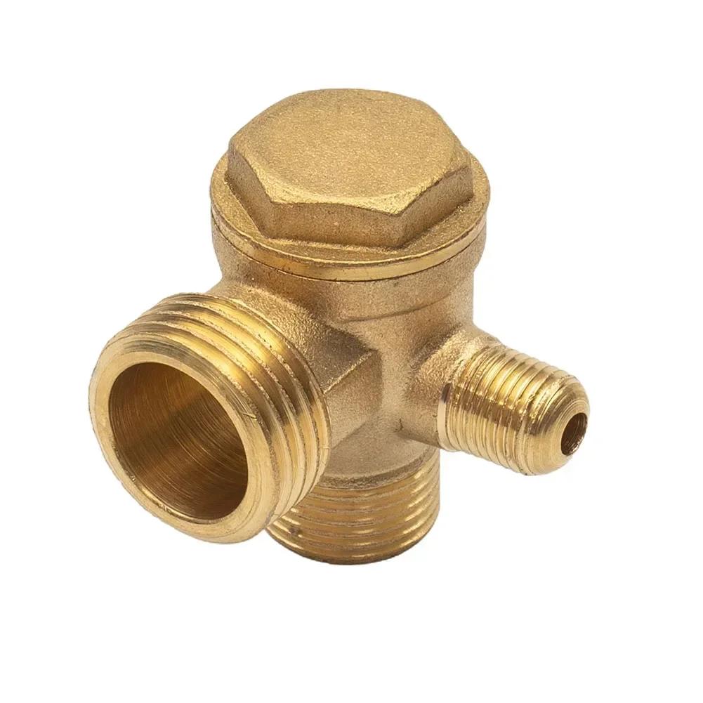 Air Compressor 3-Port Brass Threaded Check Valve Connector Tool 10*16*20 Male Thread 3 Way Metal Air Compressor Check Valve Gold