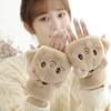 Women Girls Cute Half Finger Gloves Winter Flap Dual-purpose Thicken Mittens Gloves