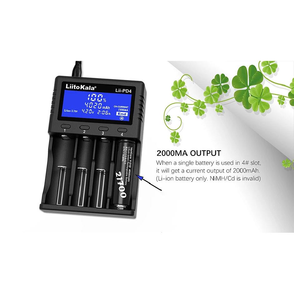 LiitoKala Lii-PD4 Сетевое PD-зарядное устройство LCD Быстрая зарядка 4 отсека для LiFePO4 3,2 В 21700/18650/AA/AAA Многоуровневая защита Автоопределение