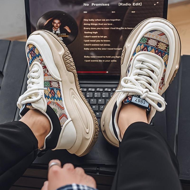 Мода 2025 Новая мужская повседневная обувь Весенняя сетчатая дышащая удобная универсальная обувь на толстой подошве Модный тренд Нескользящие массивные кроссовки