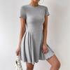 French Round Neck Short Sleeve Dress 2025 Summer New Women's Waist Slimming Floral A-Line Skirt Blue