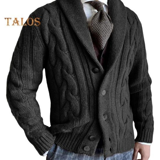 Мужской свитер кардиган с лацканами, длинный рукав, застежка на пуговицы, однотонное трикотажное пальто свободного кроя, повседневная верхняя одежда