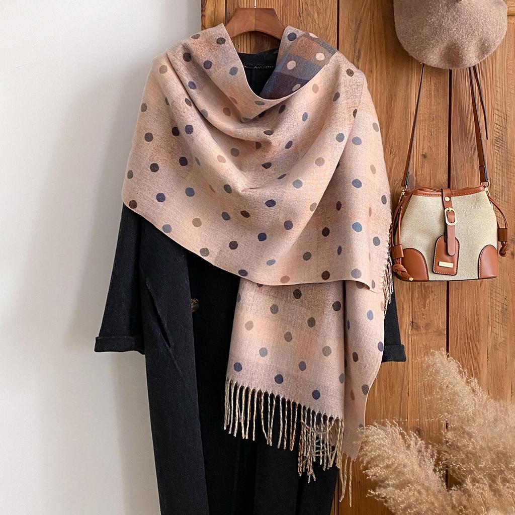 Splicing Polka Dots Autumn And Winter Jacquard Imitation Cashmere Extended Scarf Women'S Thermal Air Conditioner Shawl Thickened Scarf