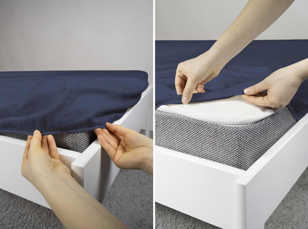Satin fitted sheet 140x200 microfiber navy blue