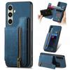 For Samsung Galaxy S25+ Case with Zipper Card Holder Retro Leather TPU Phone Cover