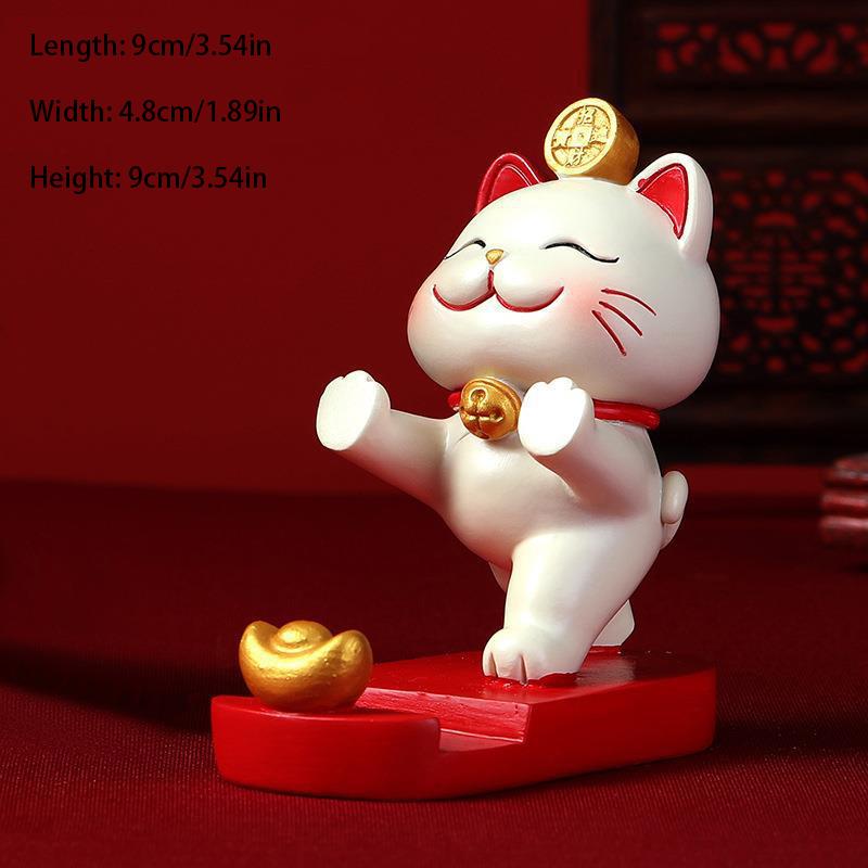 Chinese Style Cute Lucky Cat Resin Desktop Mobile Phone Brackets Lucky Ornaments