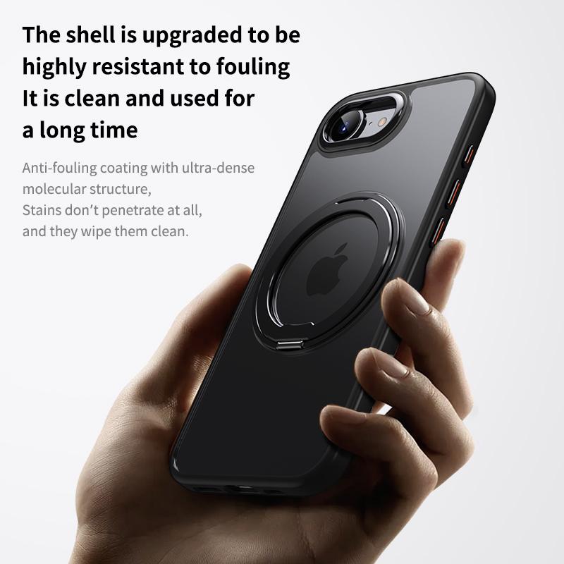 KEYSION Ударопрочный прозрачный чехол для MagSafe для iPhone 16e 2025 360° Магнитная подставка с кольцом для беспроводной зарядки Матовый прозрачный чехол