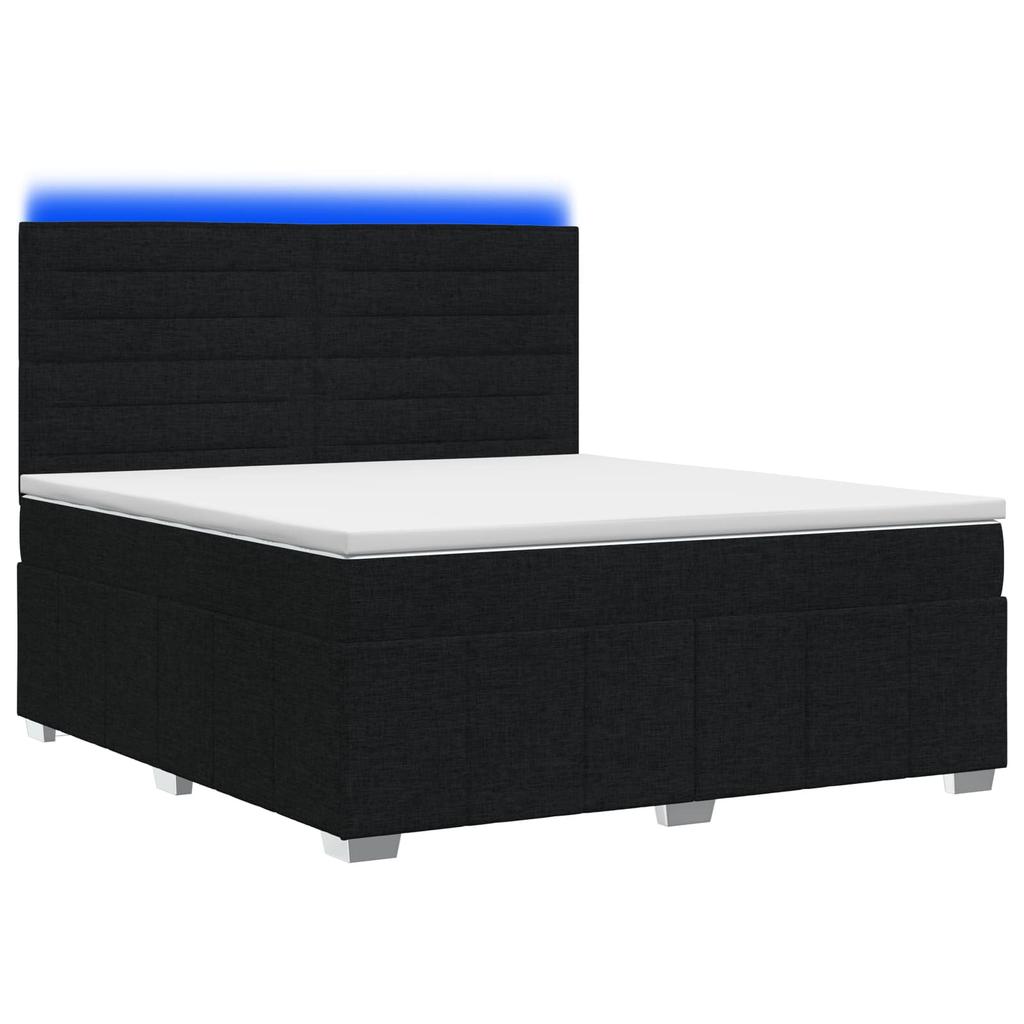 LED Box Spring Bed with Mattress Black 140 x 190 cm Fabric