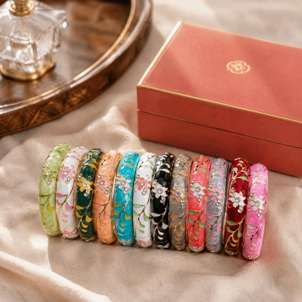 Enamel Vintage Flower Bangle Traditional Women's Hand Bracelet Jewelry Gifts