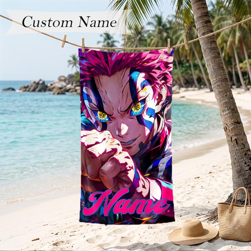 Demon Slayer Custom Name Printed Beach Towel Personalized Soft Towel For Swimming Beach Travel