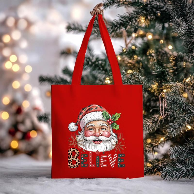 Christmas Christmas Printed Canvas Bag Large Capacity Casual Trend Student Shoulder Bag Tote Bag