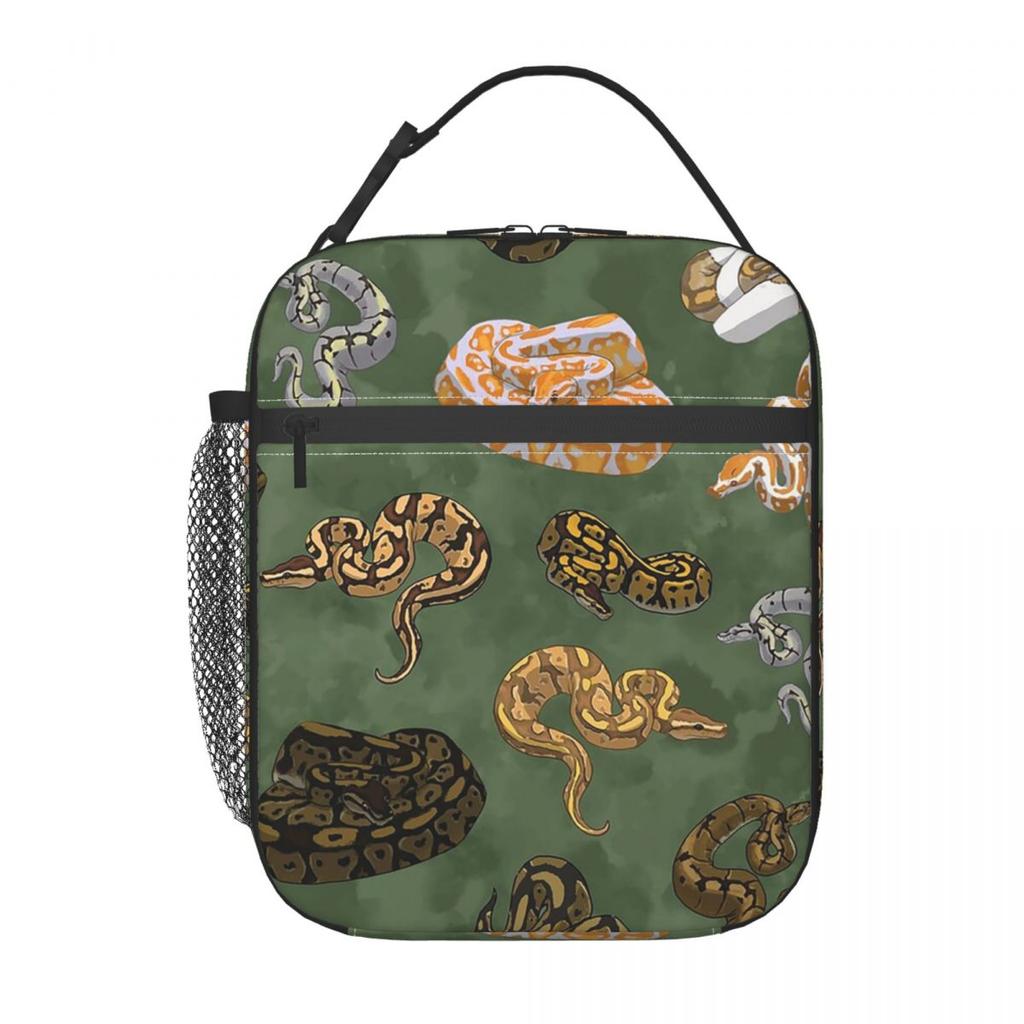 Ball Python Morphs Pattern Moss Green Insulated Lunch Bag for Women Children Portable Food Boxes Thermal Lunch Box Tote