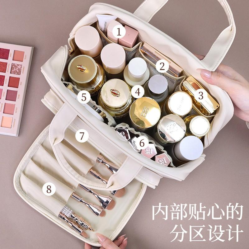 Large Capacity Multi-Compartment Travel Makeup Bag With Zippered Pockets Waterproof PU Cosmetic Organizer Women Men
