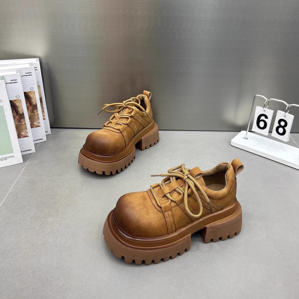 Platform British Style Big Head Small Leather Shoes Women's 2025 New Autumn Retro Casual Versatile Love Single Shoes