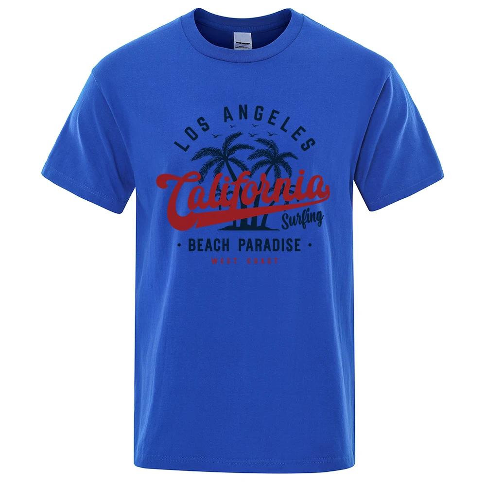 Лос-Анджелес Калифорния Пляжный Рай Мужские Топы Мода Футболка с Круглым Вырезом Летняя Футболка Дышащая Одежда Оверсайз
