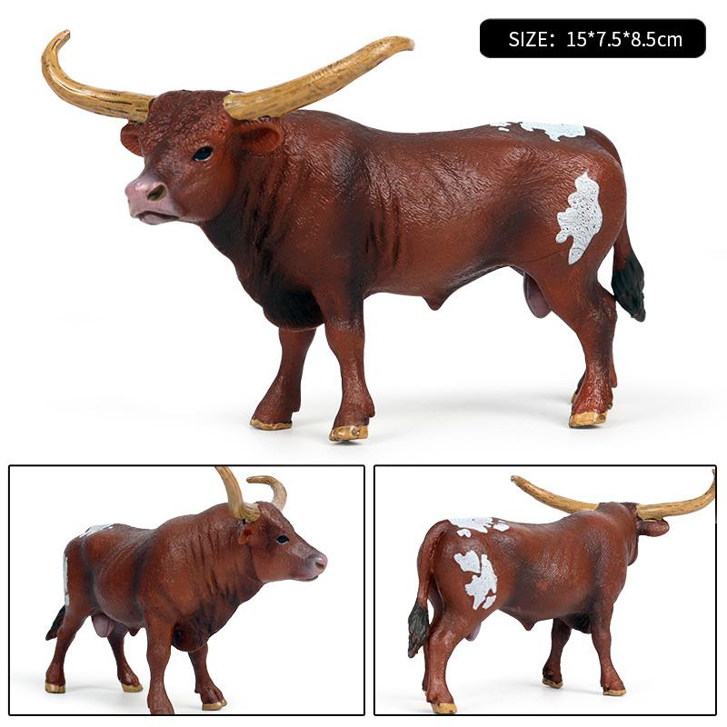 Oenux Фермерские животные Бой быков Ковбой Симуляция Домашняя птица Крупный рогатый скот Теленок Бык Вол Бык Коллекция фигурок ПВХ Модель Игрушка Детский подарок