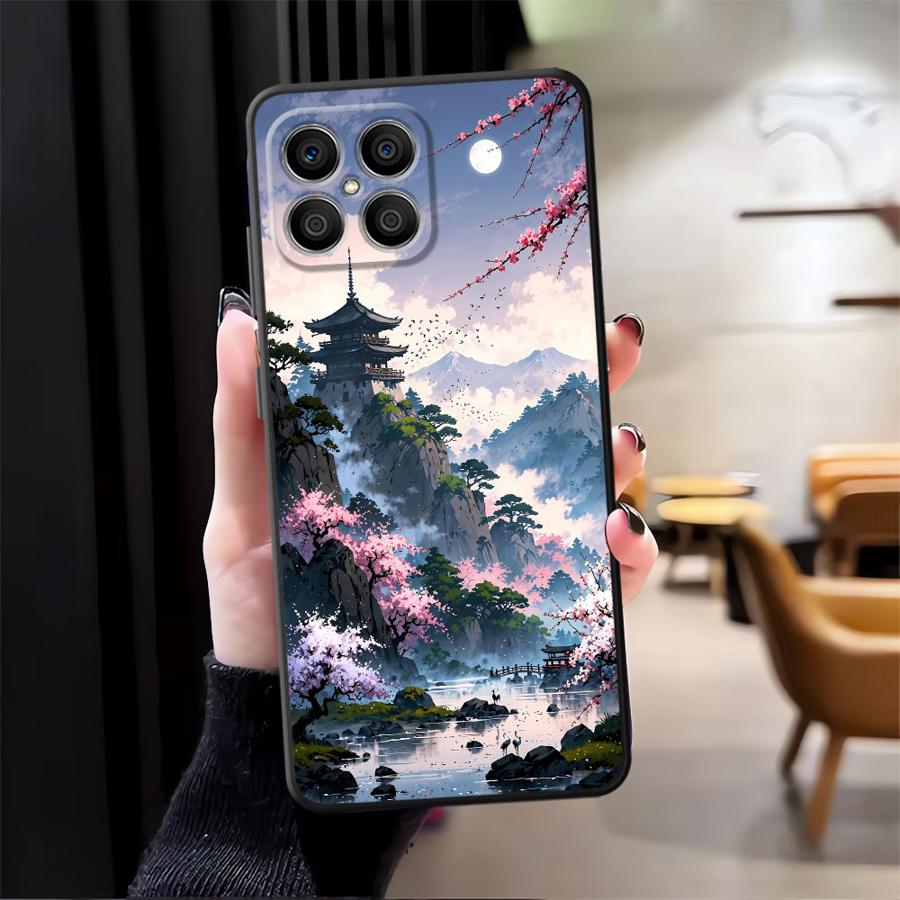 Чехол для телефона Funda для Honor X5b X6 200 400 Lite 70 X9a 90 8X X7 X8 Magic5Lite Печать в стиле японской туши Японский пейзаж Гора