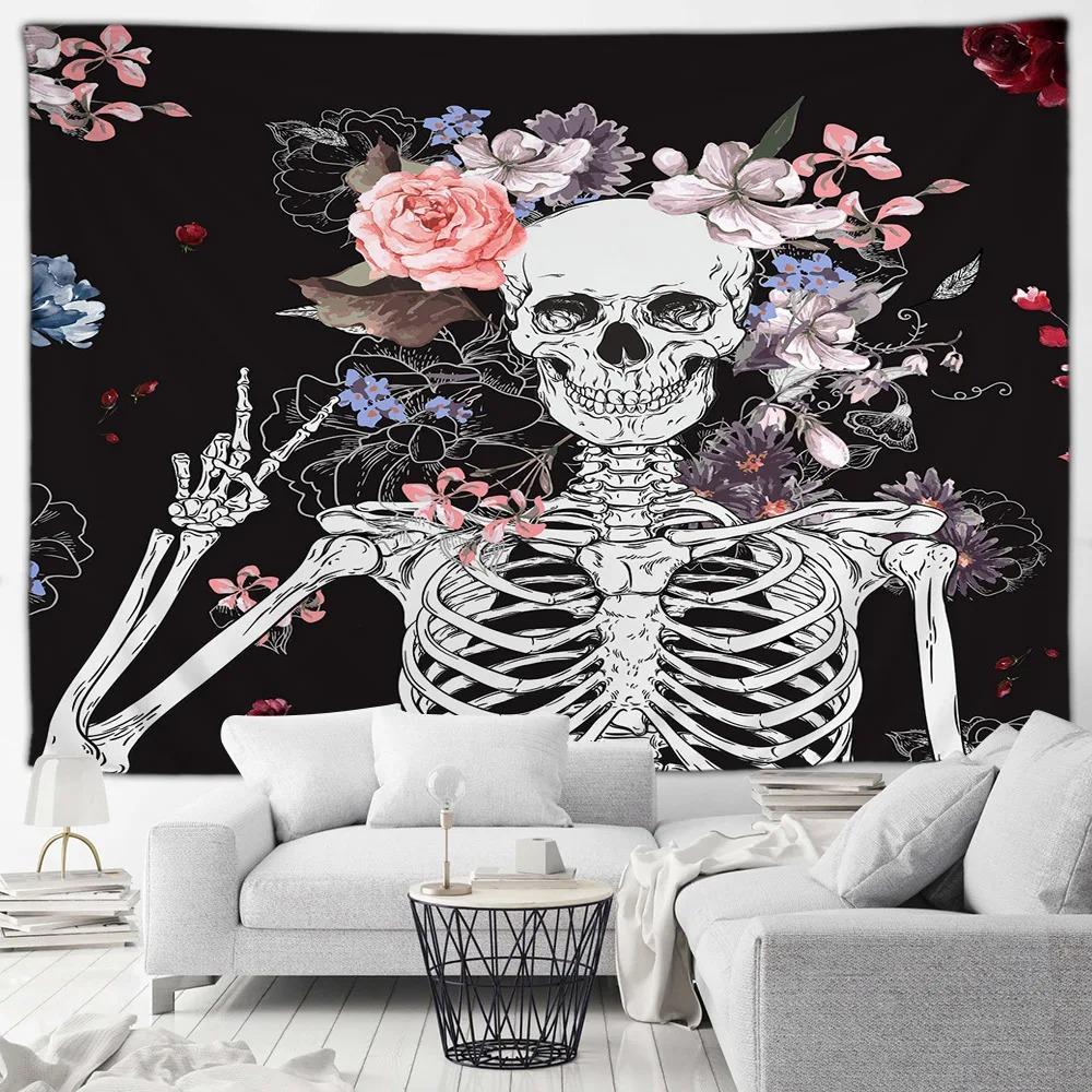 Красный гобелен с черепом и розой, принт с черепом и кровью, декоративный гобелен на Хэллоуин для дома, гостиной, комнаты, декоративная настенная подвеска