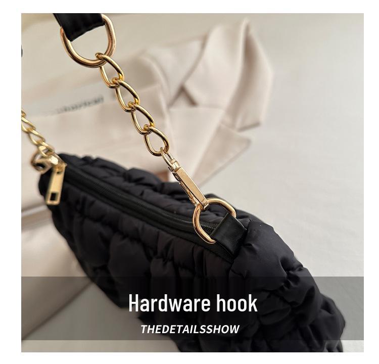 2024 Плиссированная сумка-облако с пузырями на плечо - Трендовый корейский дизайн подмышечной сумки из пухового хлопка