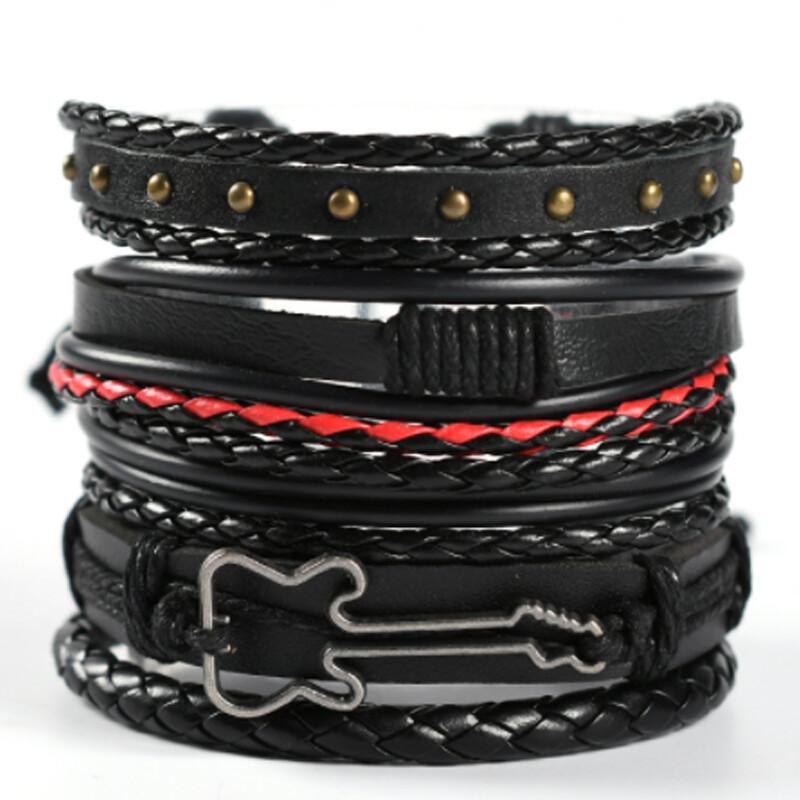 Eif Dock Vinatge Gothic Punk Skull Star Metal Multilayer Leather Bracelet Men Bracelets & Bangles Male Arm Jewelry