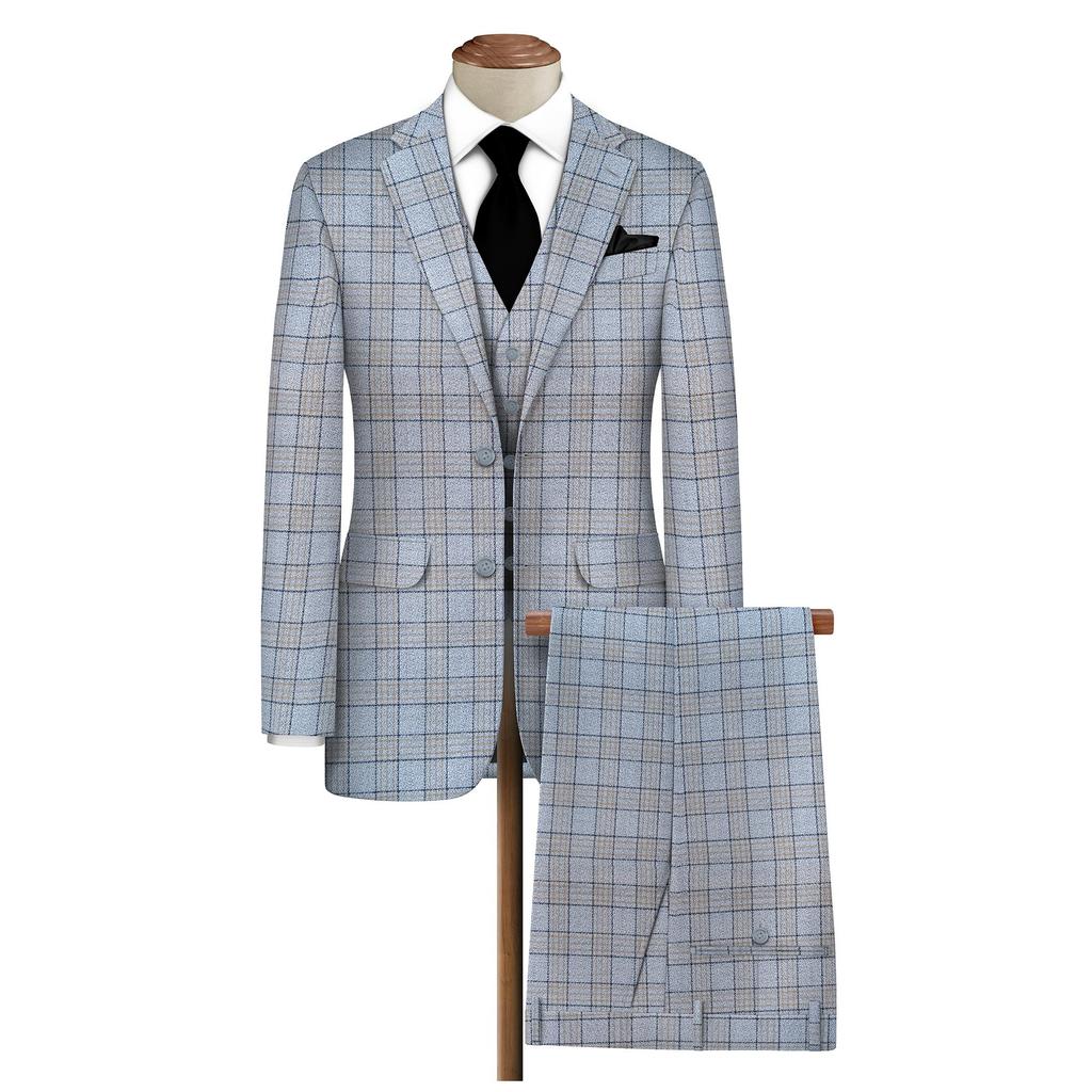Bigreams Unstitched Yarn-Dyed Checkered Thick Tweed Blazer Fabric For Men's 3 Piece Suit Fabric