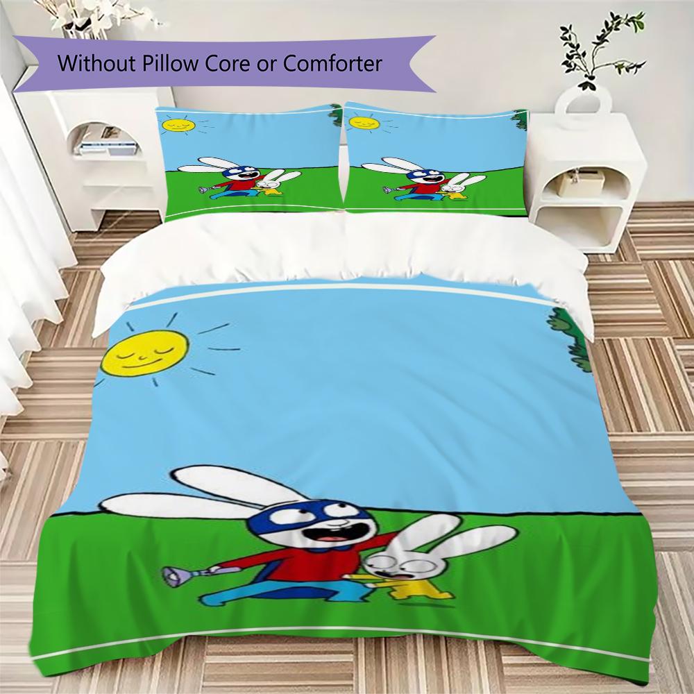 Simon the Rabbit Pattern Bedding uilt Set uilt Cover Pillowcase Home Decoration Birthday Gift (1 * duvet cover + 2 * pillowcase without core)157