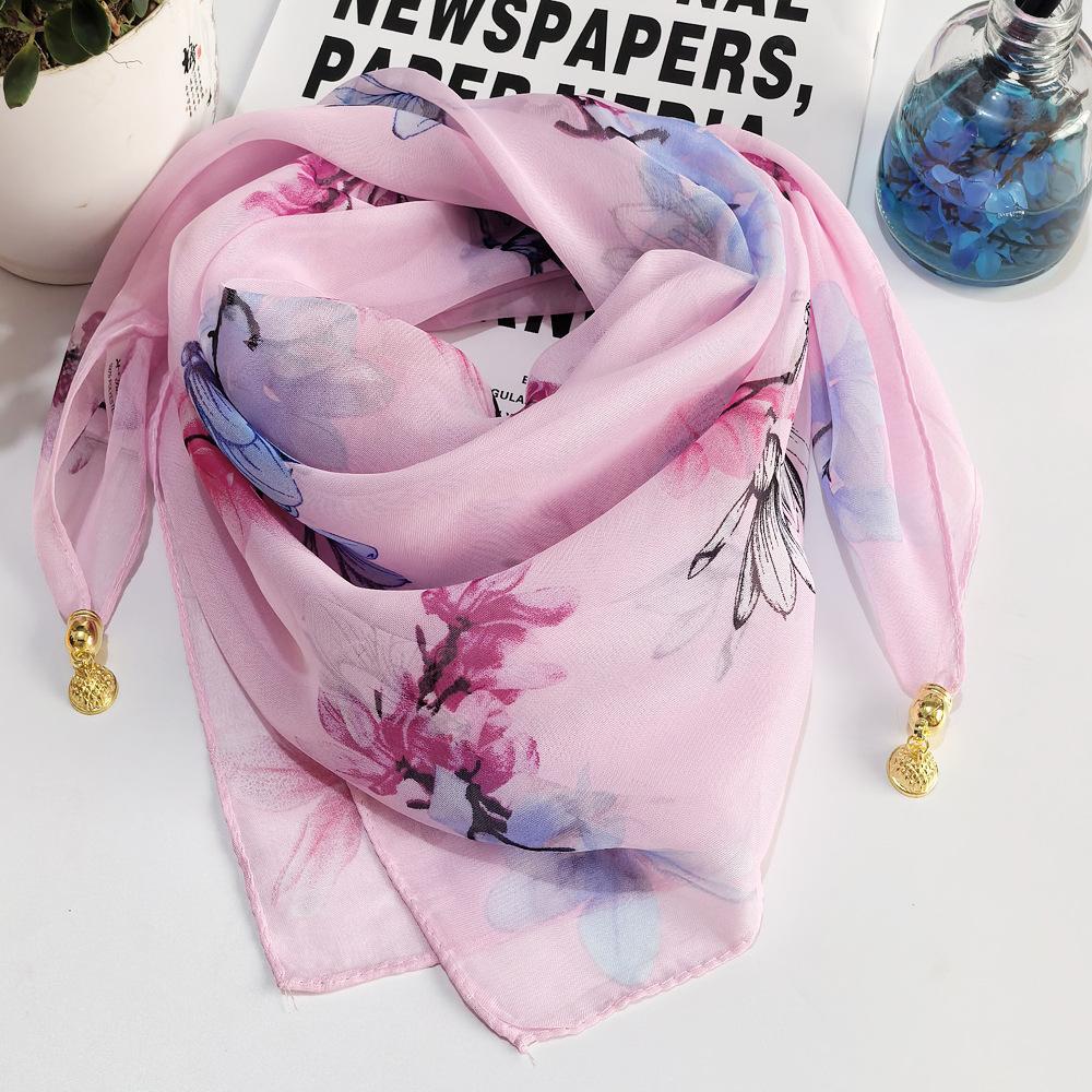 Fashionable Women's Triangular Chiffon Scarf for Neck Protection, Decorative Printed Magnetic Buckle Square Scarf, Versatile Breathable Sunscreen