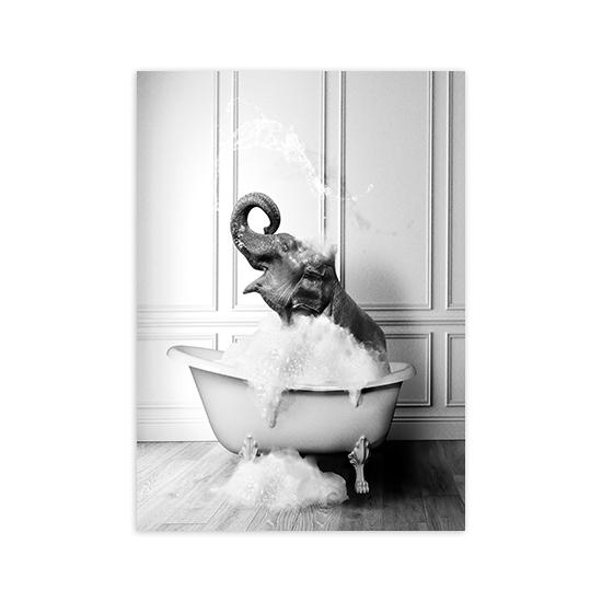 New Arrival Black White Animals In Tub Bathroom Wall Art Canvas Painting Posters and Prints Wall Pictur for Room Decor One Piece