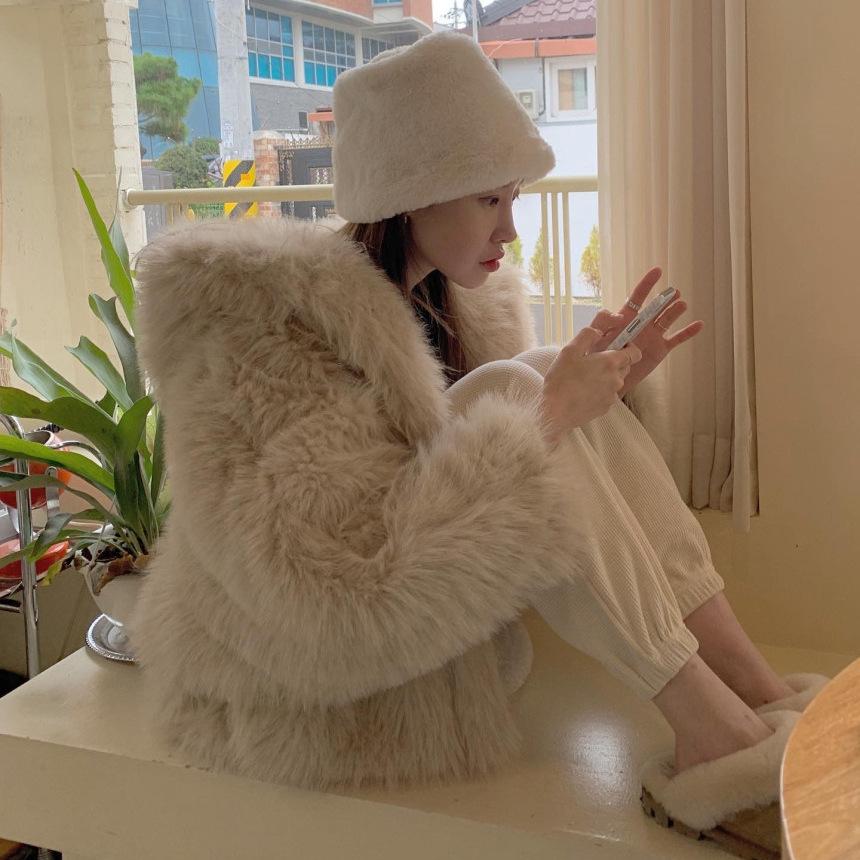 Женская осенне-зимняя куртка из искусственного лисьего меха, короткое свободное пальто с капюшоном