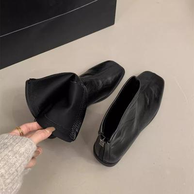 Ретро квадратный носок зарубежный стиль маленькие короткие ботинки женские осень и зима новые мягкая кожа тонкие ботинки задняя молния короткие ботинки Мартин одинарные ботинки