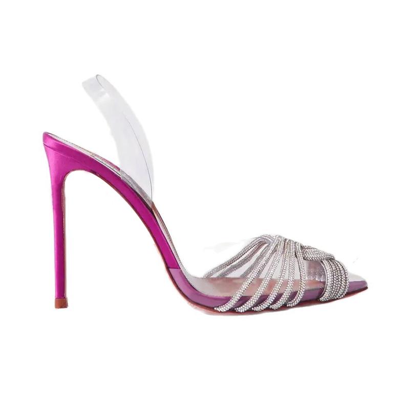 Женские туфли-лодочки с острым носком, на тонком высоком каблуке, с прозрачными кристаллами, женская модная карьерная обувь, летние серебристые, светло-голубые, персиковые 45