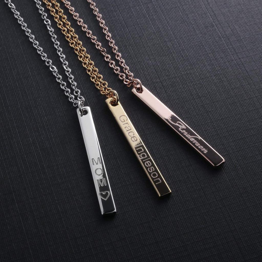 Customized Vertical Name Cube Bar Necklace Personalized Engraved Gold Necklaces For Women Men Jewelry Christmas Graduation Gifts