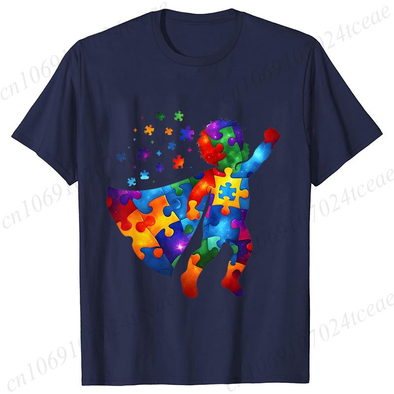 Funny Hero Autism Awareness T-shirt for Unisex Acceptance Neurodiversity Puzzle Graphic Y2k Tops Hip Hop Oversized Male Clothing