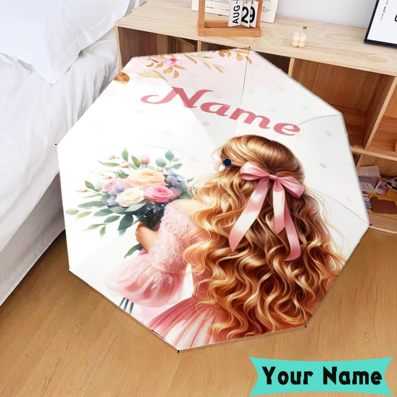 Custom Name Floral Princess Umbrella, Foldable Umbrella Suitable for Outdoor Shopping Travel Sports, Exquisite Gift for Family