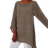 Plus Size Women Fashion Solid Color O-Neck Long Sleeve Irregular Pure Colot Tunic Top T-Shirt