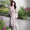 Весна Осень V-образный вырез Принт бабочки Темпераментное платье Женское Длинный рукав Элегантная Мода Повседневное Платье Vestidos